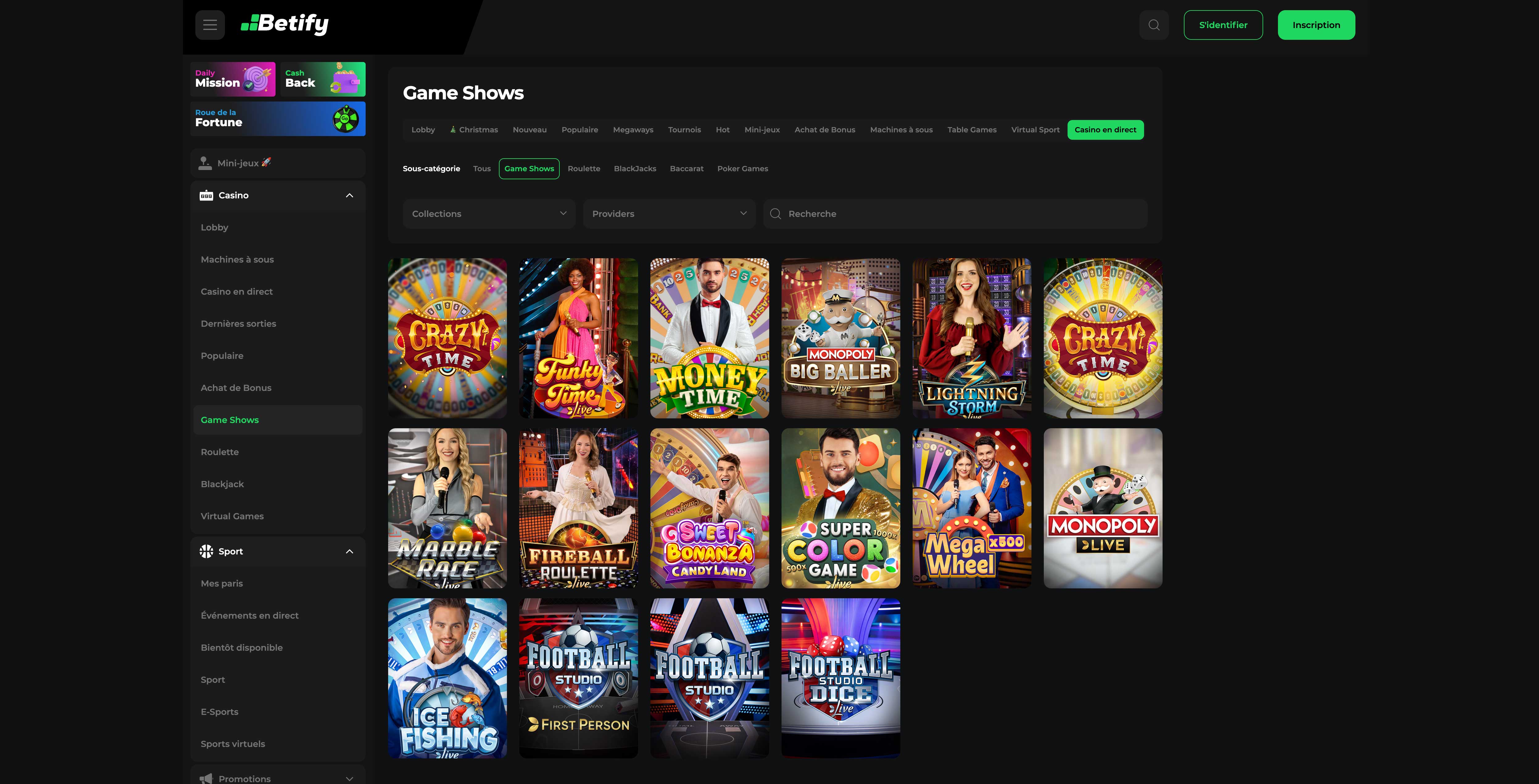 Jeux de casino en direct sur Betify - Croupiers professionnels en live streaming pour Blackjack, Roulette et Baccarat